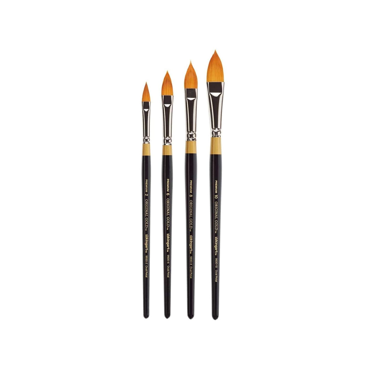 KINGART Paint Brush, Set of 4 (Sizes 2, 6, 8, 10), Black