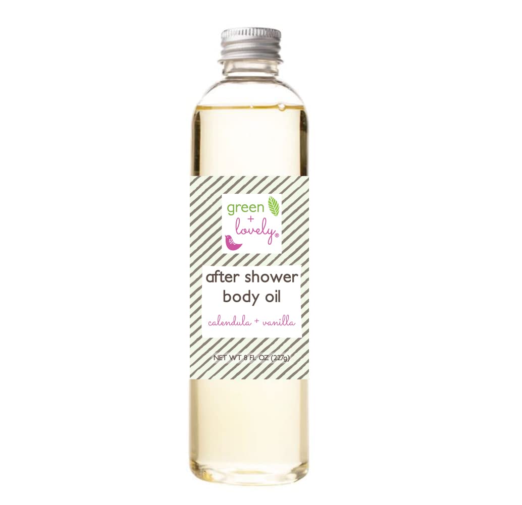 Green+Lovely Body Oil Moisturizer After Shower Premium Certified Organic Moisture For Dry Skin Vitamin E Moisturizing Oils, 8 Fl Oz, Calendula Vanilla