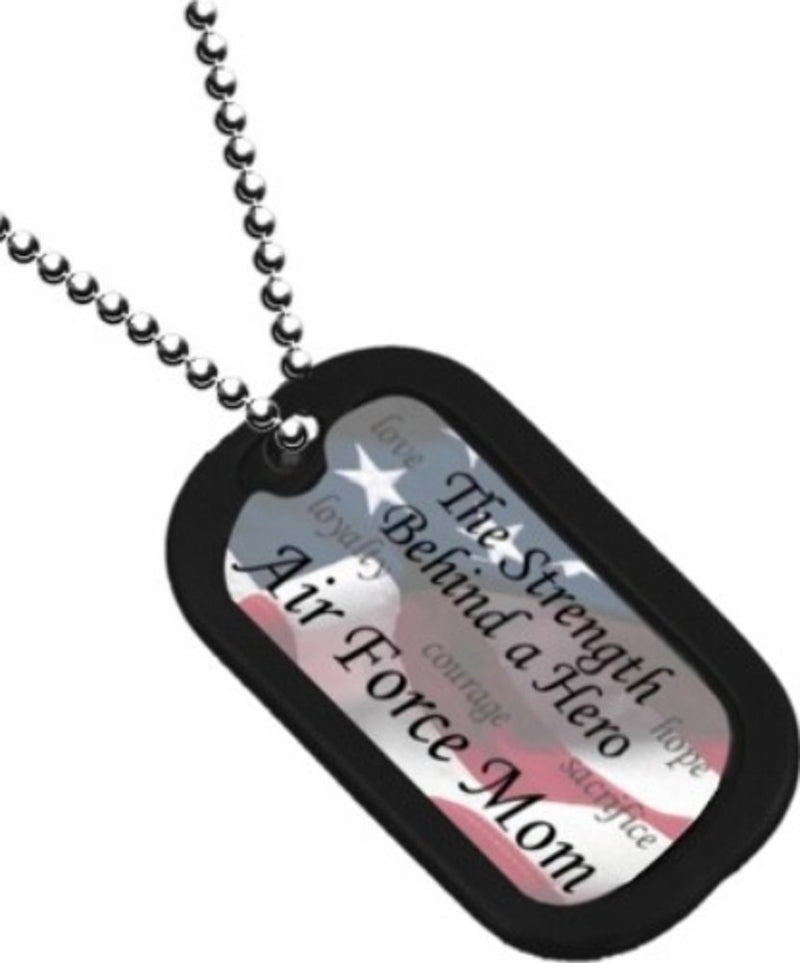 United States Air Force MOM "The Strength Behind a Hero" Unit Division Rank Logo Symbols - Military Dog Tag Luggage Tag Key Chain Metal Chain Necklace