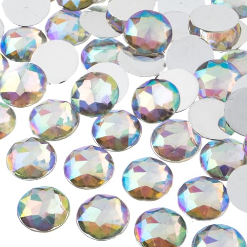 John Bead 200 Pieces 16mm, Crystal AB, Acrylic Round Flat Back Rhinestones for Jewelry Making, DIY Crafts, Nail Art, Face Makeup, Clothes