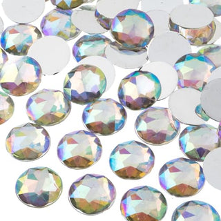 John Bead 200 Pieces 16mm, Crystal AB, Acrylic Round Flat Back Rhinestones for Jewelry Making, DIY Crafts, Nail Art, Face Makeup, Clothes