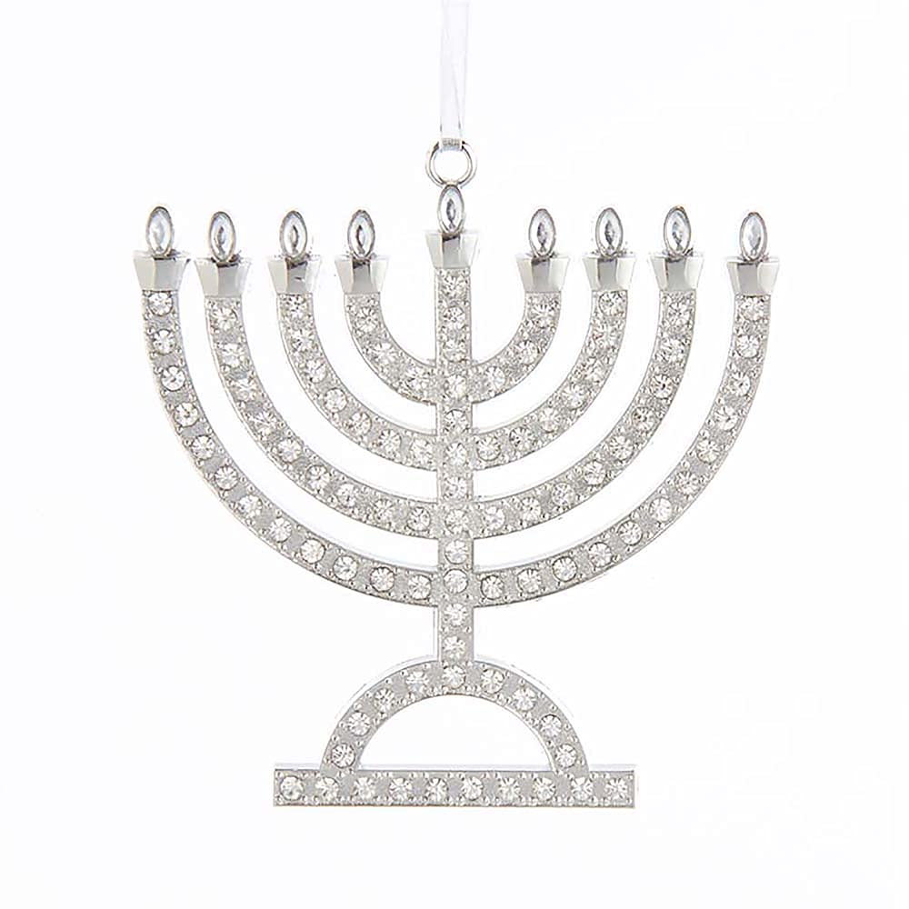 Kurt Adler 3.75-Inch H Metal Menorah with Rhinestones Ornament