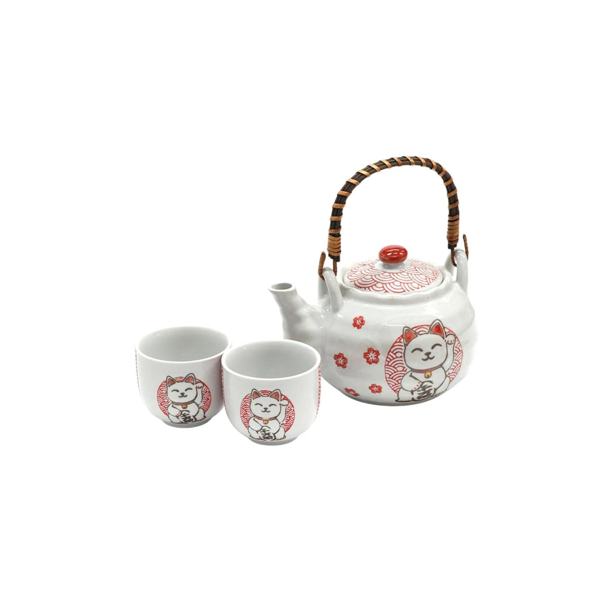 Urban Tokyo Teapot, 20 Fluid Ounces, White With Red Seigaiha Pattern