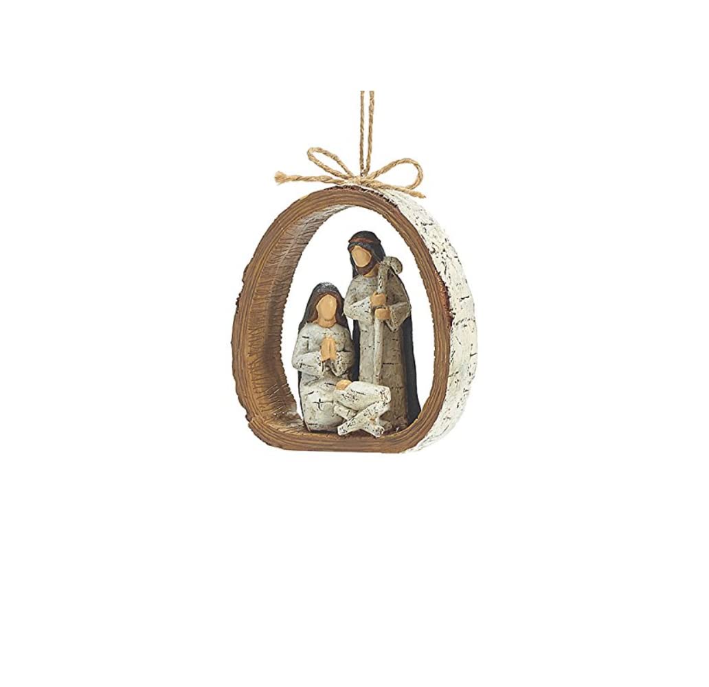 burton + BURTON Birch Bark Ring Resin Holy Family Resin Ornament, a Dozen, Multicolor