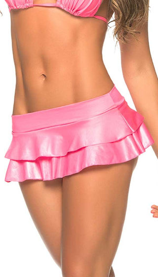 Mapalé by Espiral Women's Flirty Double Layered Ruffle Mini Skirt, Wet Look Pink, Small/Medium