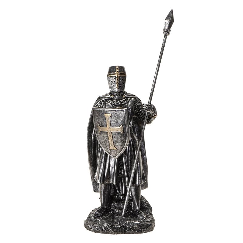 Pacific Giftware Medieval Knight Figurine with Spear and Shield Detailed Resin Decor Ideal for Tabletop Display or Unique Collectible 7.2" Tall