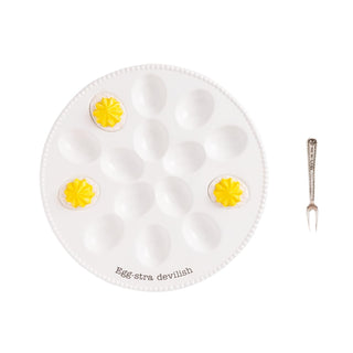 Mud Pie Dishware Plate, platter 12" dia | fork 5", White