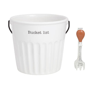 Mud Pie Dishware Bowl, bucket 7" x 5 3/4" dia | fork 5 1/2", White