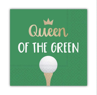 Design Design Queen of the Green Funny Cocktail Napkins, Golf Themed Beverage Napkins - 5x5 Inch, 16 Count