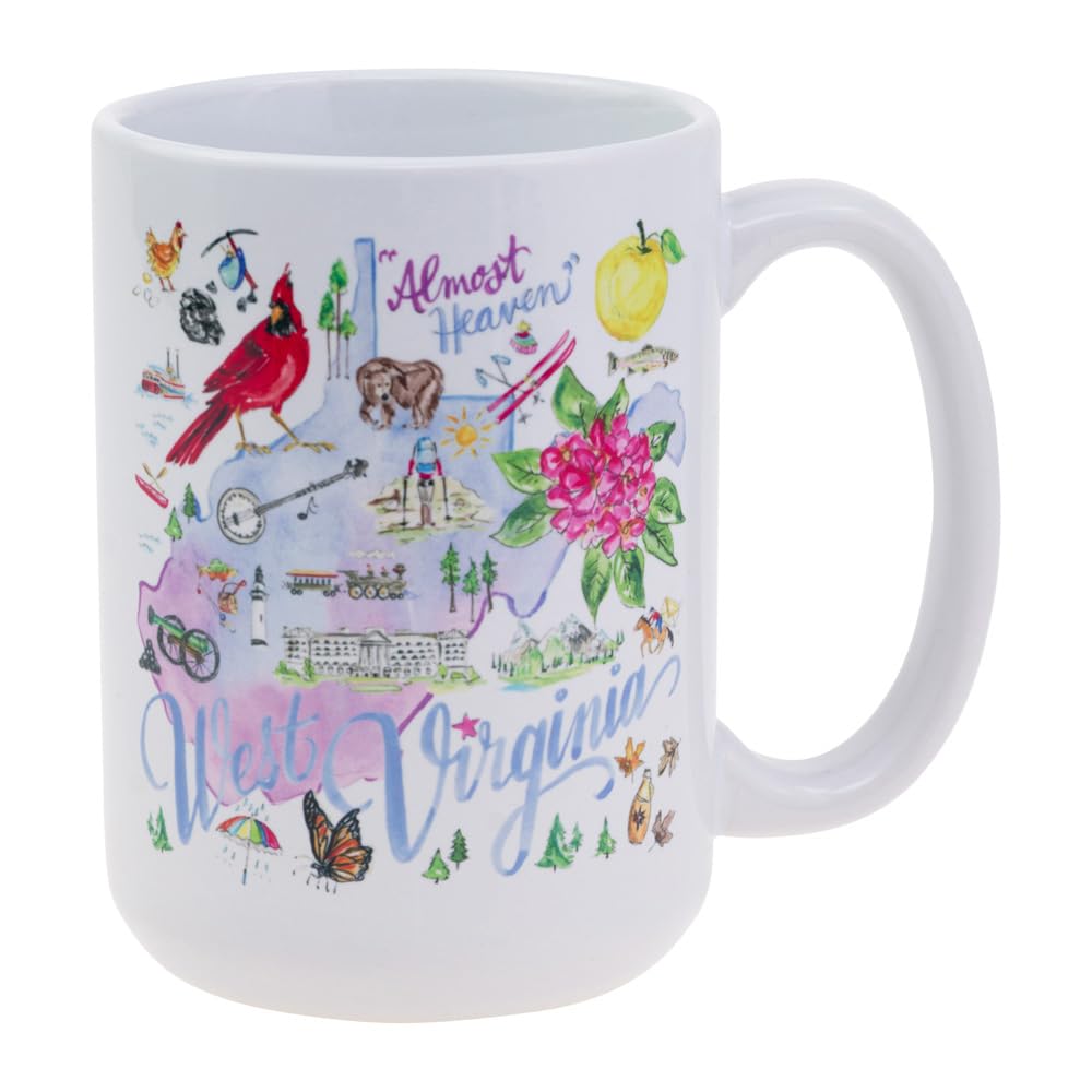Boston International Coffee Mug Rosanne Beck State Collection Ceramic Tea Cup, 15 Ounces, West Virginia
