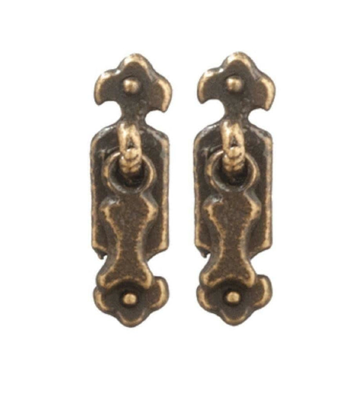 Aztec Imports Dollhouse Antique Brass 1920's Drop Handles Drawer Pulls Miniature 1:12 Scale