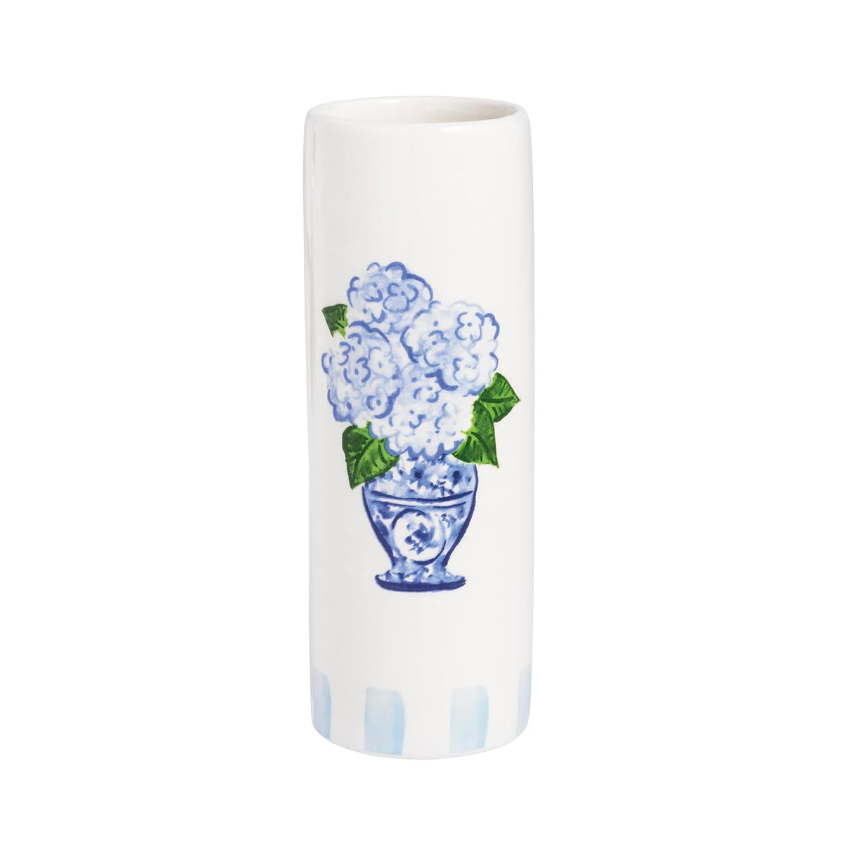 Mud Pie Vase, 6 1/2" x 2 1/4"dia, Blue Hydrangea