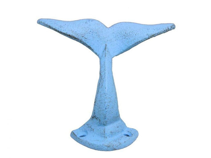 Hampton Iron Handcrafted Nautical Decor Rustic Light Blue Cast Iron Decorative Whale Tail Hook 5" - Cast Iron Decoratio