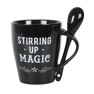 Pacific Trading Giftware Gothic Black Stirring Up Magic New Bone China Ceramic Mug and Spoon Set