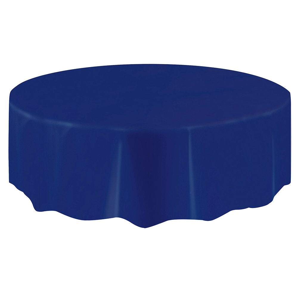 Unique Industries Round Navy Blue Plastic Tablecloth, 84"