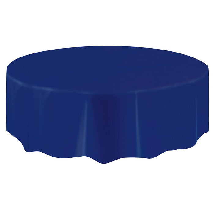 Unique Industries Round Navy Blue Plastic Tablecloth, 84"