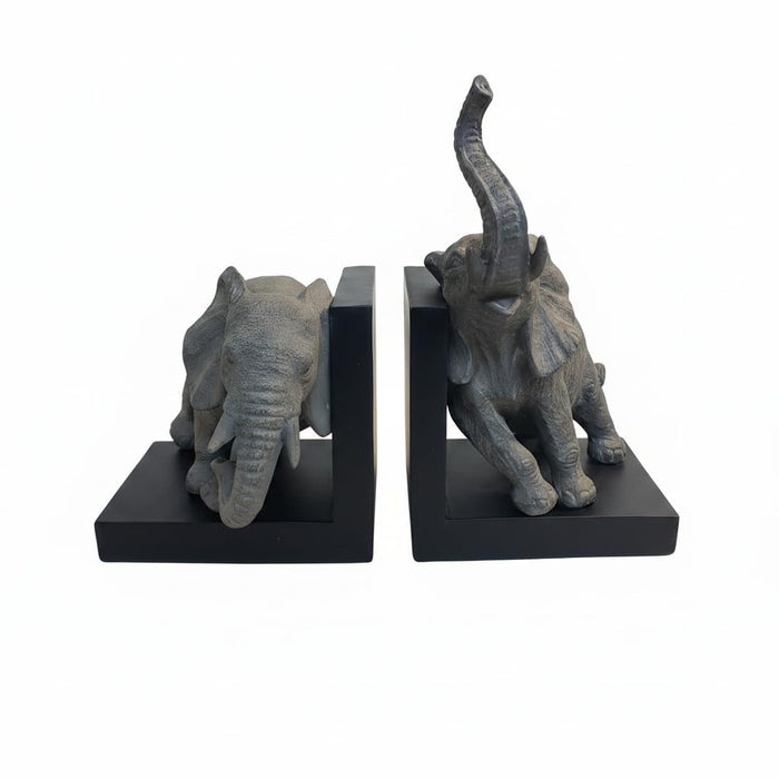 Comfy Hour Our Cute Elephant Friends Collection 12" Length 10" Height Set 2 Elephants Bookends Art Bookend, 1 Pair, Gray and Black, Polyresin