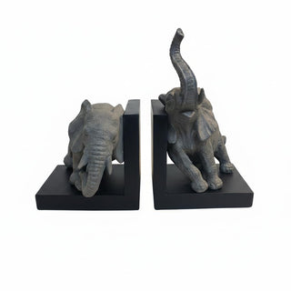 Comfy Hour Our Cute Elephant Friends Collection 12" Length 10" Height Set 2 Elephants Bookends Art Bookend, 1 Pair, Gray and Black, Polyresin