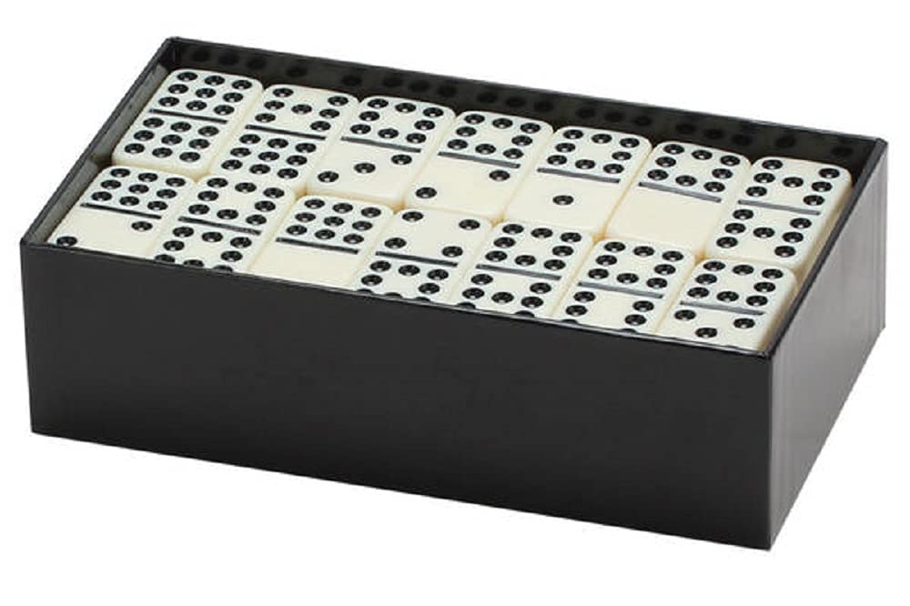 CHH 2312 Double 9 Jumbo Ivory Dominoes in Black Box, 8.25-inch Length