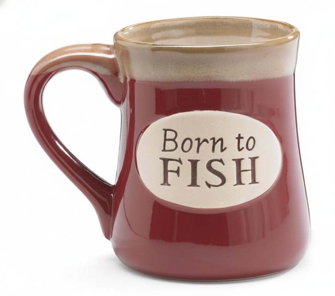 burton + BURTON "Born To Fish" Coffee Mug with Fisherman's Serenity Prayer Great Fishing Gift