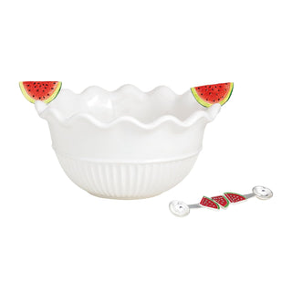Mud Pie Dishware Bowl, bowl 4 1/4" x 8 1/4" dia | utensil 5 1/2", White with no