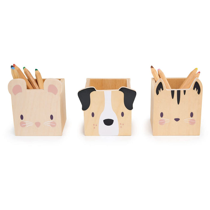 Tender Leaf Toys - Pet Pencil Holders - 3 Animal Themed Wood Desktop Organizers - Fun and Practical Storage for Pens/Pencils/Make-up/Stationary - Gender Neutral Décor Organisation for Kids - Age 3+