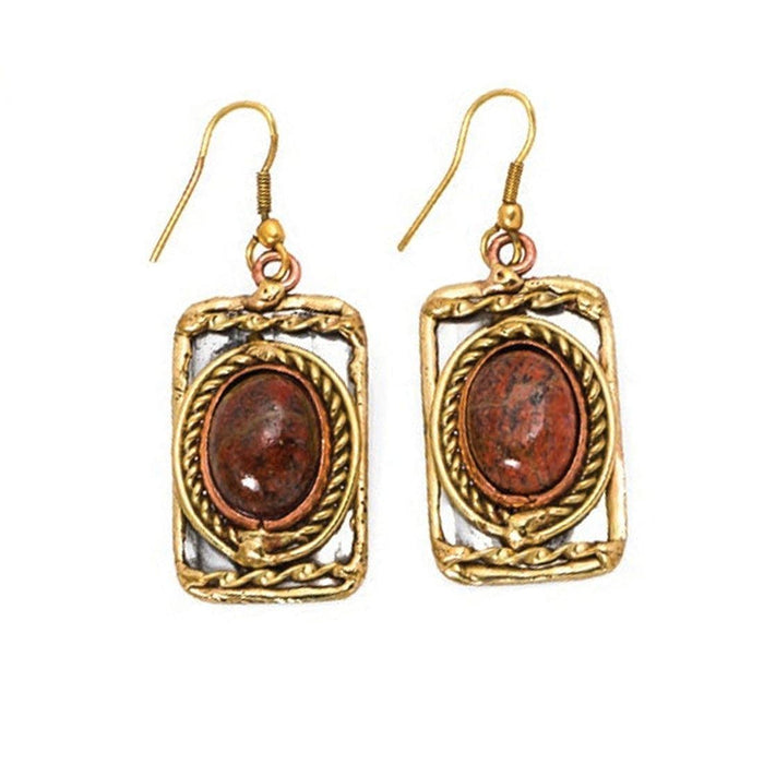 Anju E2203 Mixed Metal Earrings with Unakite