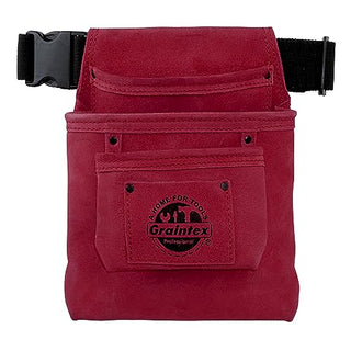 Graintex Tool Belt - 3 Pocket Tool Pouch in Premium Suede Leather with 2" Webbing Belt, Durable Designed for Multipurpose Use, Ideal for Construction, Carpentry, DIY Projects (Burgundy)