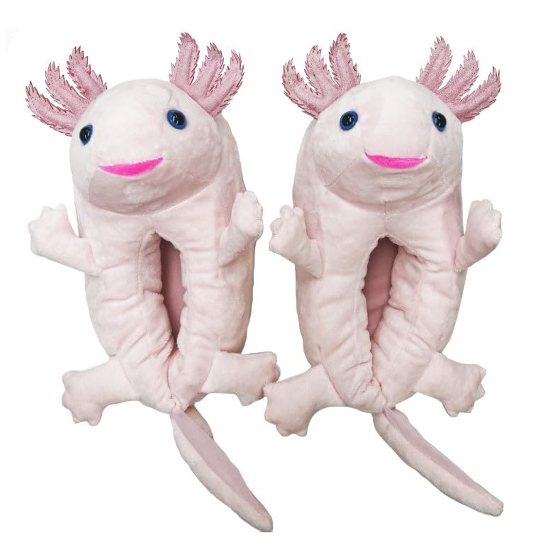 ooohyeah Women’s Fuzzy Cute Slippers, Funny Cozy Non-Slip House Foam Slippers for Women, Axolotl Hugs, M