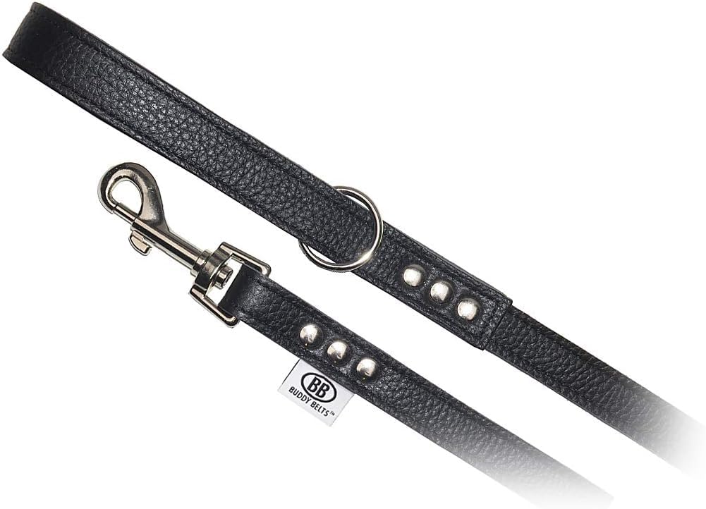 Buddy Belts All Pebble Grain Leather Leash Black - Premium Edition (1/2" x 4')