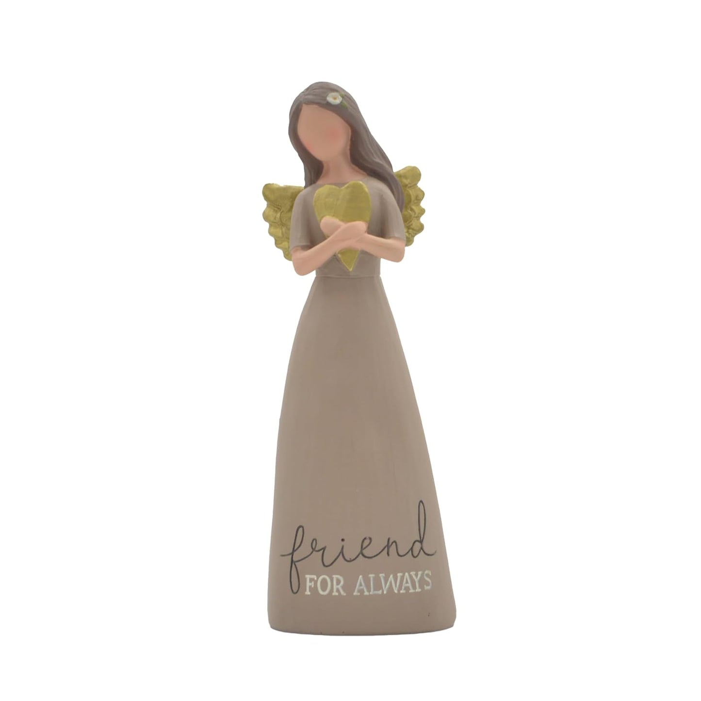 Blossom Bucket Friend for Always Heart Chocolate Brown 6 inch Resin Stone Angel Figurine