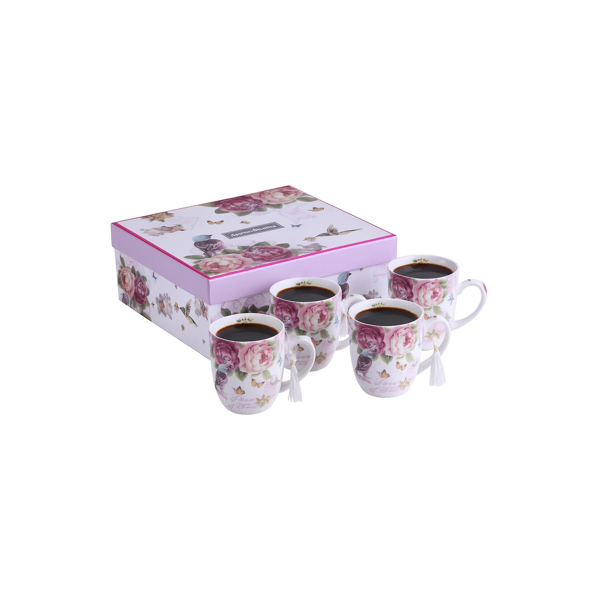 London Boutique Drinking Cup, 4 Count (Pack of 1), Bird Rose Butterfly