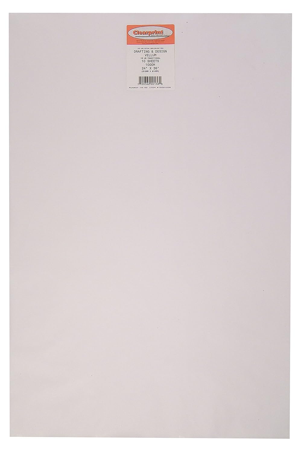 Chartpak Clearprint 1000H Design Vellum Sheets, 16 lb., 100% Cotton, 24 x 36 Inches, 10 Sheets Per Pack, Translucent White, 1 Each (10201228)