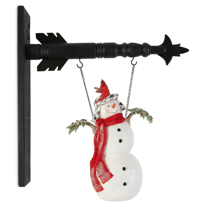 K&K Interiors 54383A-AR 14 Inch Glittered Resin Snowman w/4 Cardinals Arrow Replacement, White