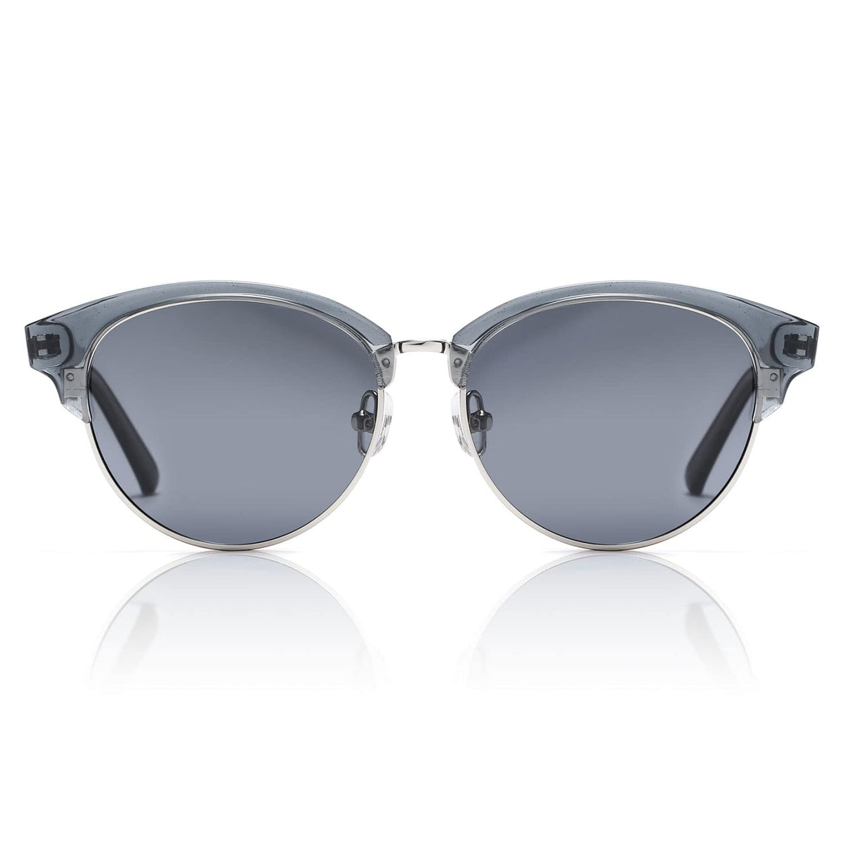 DUCO Retro Polarized Sunglasses for Women Semi Rimless Sun Glasses for Small Face Vintage Half Frame Shades 1221 — Transparent Grey Frame Grey Lens