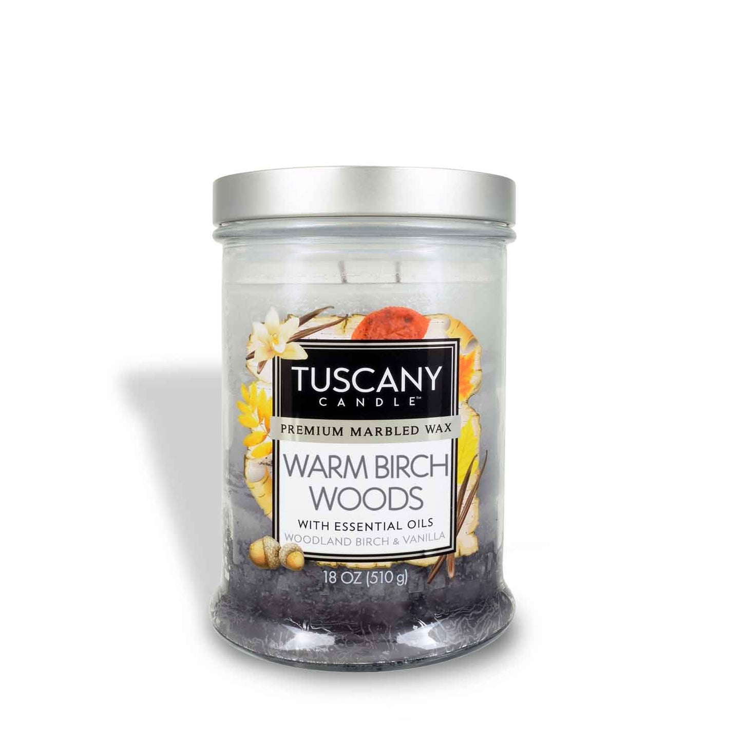 Empire Candle Tuscany Candle Warm Birch Woods Premium Marbled Wax Candle 2- Wick 18oz.