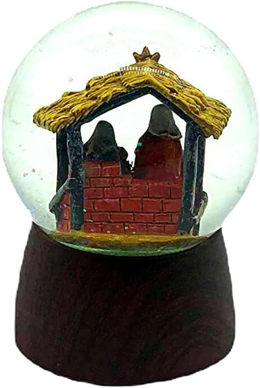 Comfy Hour Faith and Hope Collection Religious Holy Family Nativity with Shelter Scene Snow Globe, Waterglobe Decoration, Ceramic