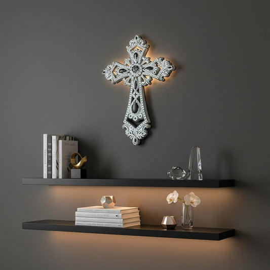 Comfy Hour 13.8 Inch Cross Wall Decor, Rustic White Wall Cross