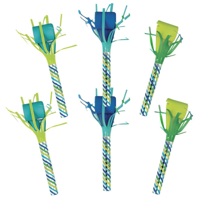 Unique Industries Blue and Green Fringed Party Noisemakers (6 Pcs) - 1 Pack