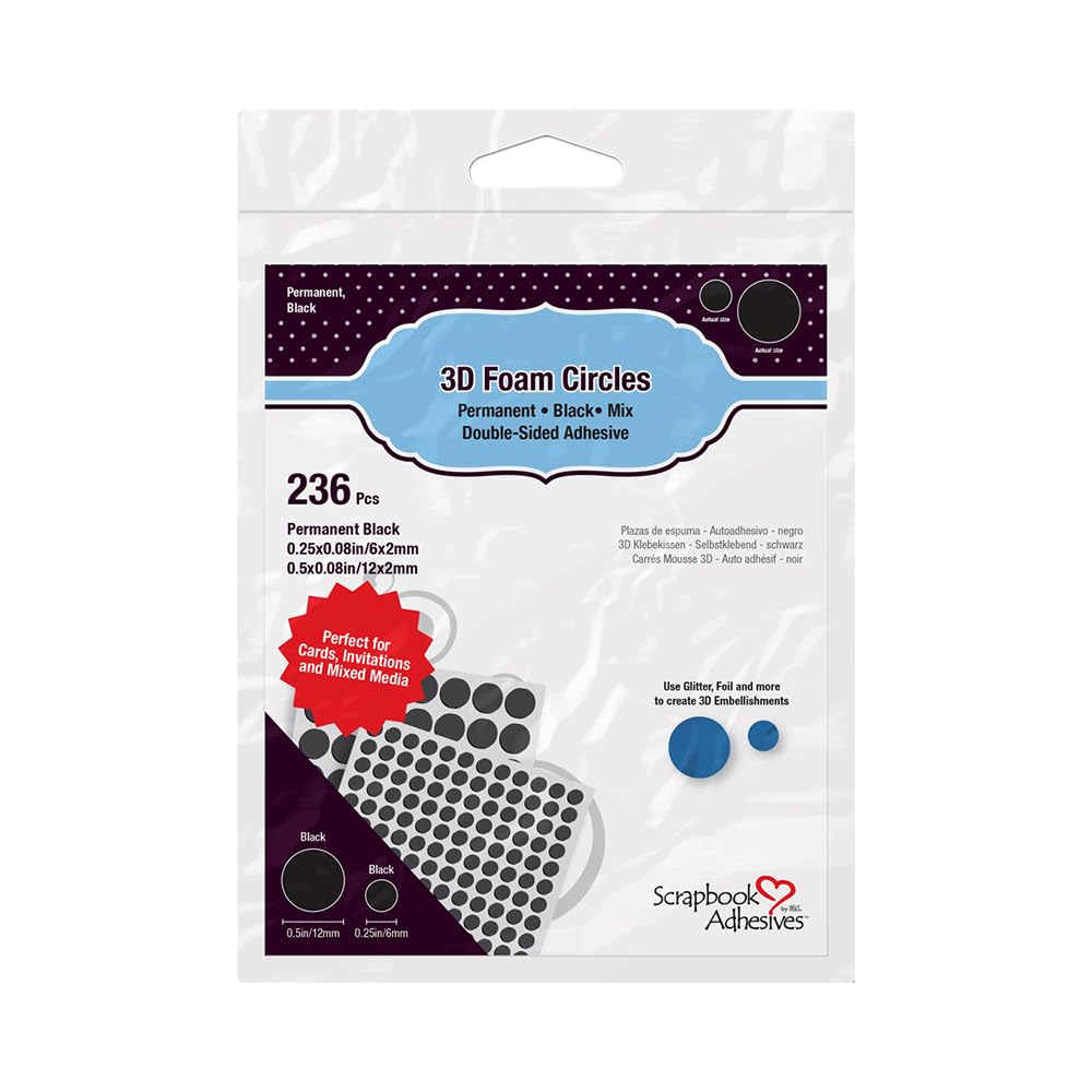 Scrapbook Adhesives by 3L 3D Foam Circles Mixed Variety, Pack of 236, Black