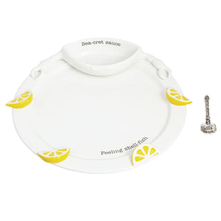 Mud Pie Dishware Plate, platter 12" dia | spoon 4", White