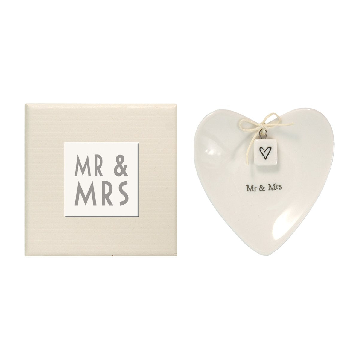 Two's Company East Of India Mr & Mrs Heart-Shaped Ring Dish in Gift Box, Porcelain