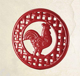 Grant Howard 51094 Red Rooster Trivet, 8-inch Diameter, Cast Iron