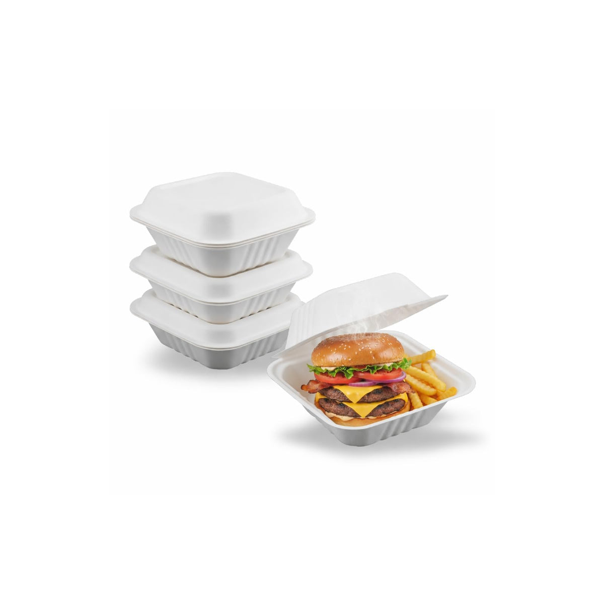 ProTakeOut Food Storage Container, 6" x 6" 1-Compartment, White