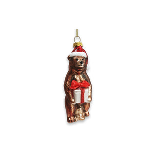 OrnamentallyYou Hanging Ornament, Grizzly Bear With Santa Hat, Classic