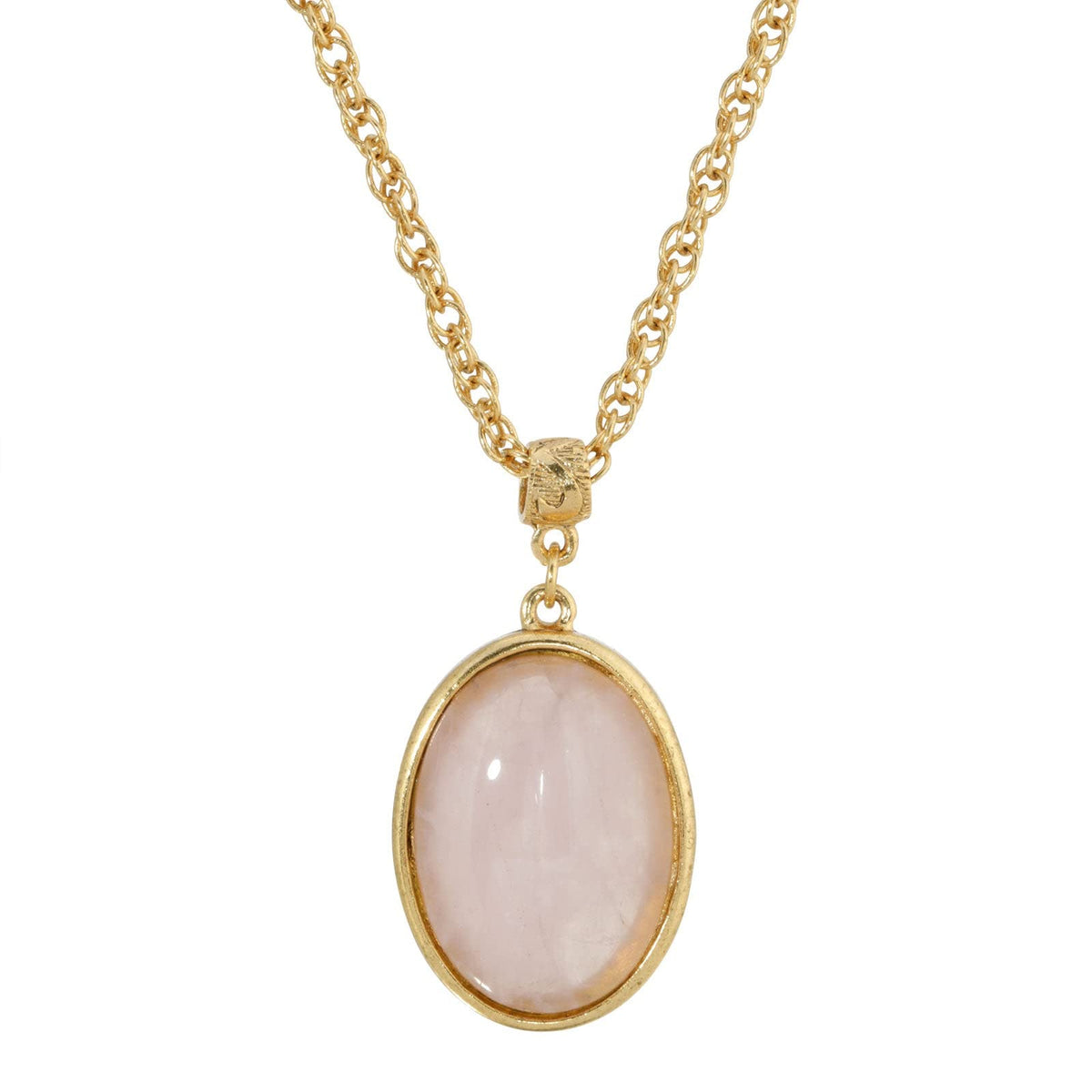 1928 Jewelry 14K Gold Dipped Gemstone Rose Quartz Pink Oval Pendant Necklace, 16