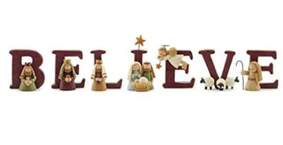 Comfy Hour 1.75 Inch Believe Nativity Set, Christmas Letters, Set of 7