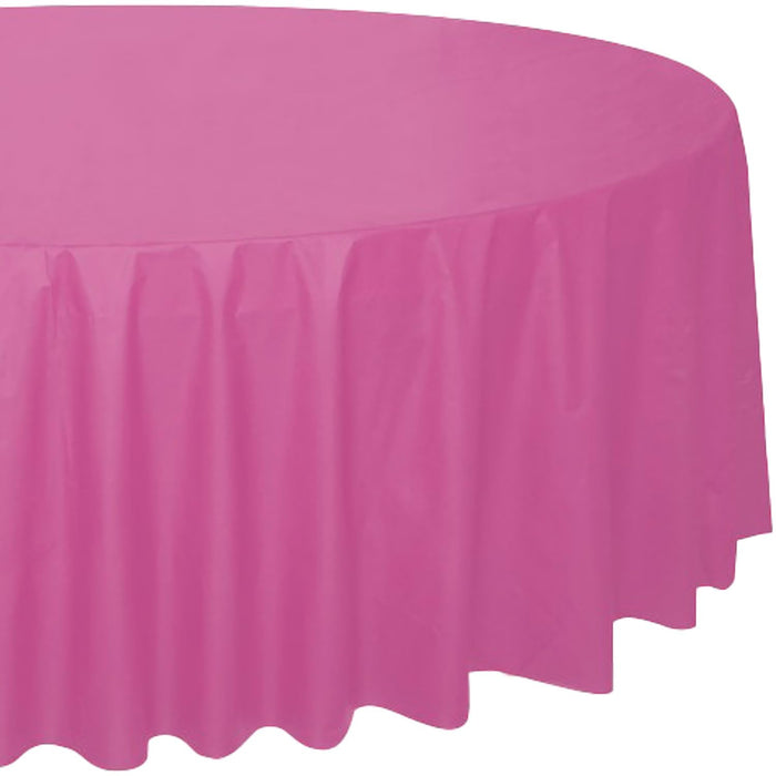 Unique Industries Round Hot Pink Plastic Tablecloth, 84"