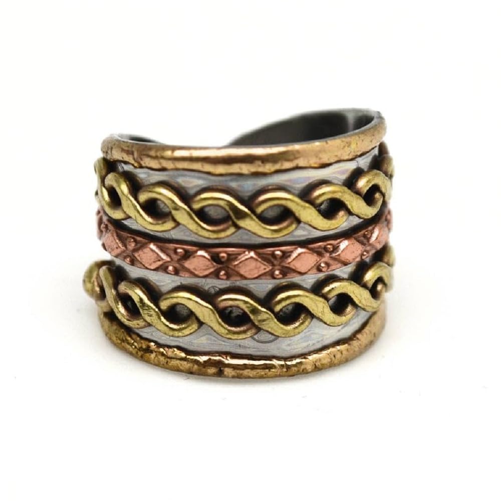 Anju Handmade Mixed Metal Cuff Ring for Women, Wide Band Boho Adjustable
