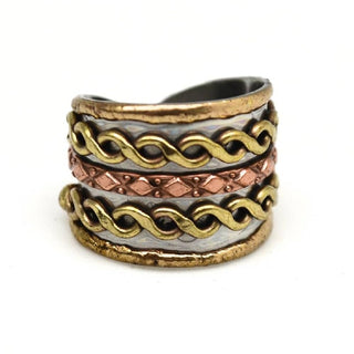 Anju Handmade Mixed Metal Cuff Ring for Women, Wide Band Boho Adjustable